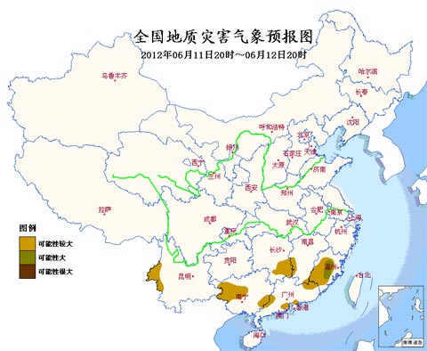 地質災害氣象預報：福建中部局地地質災害可能性大