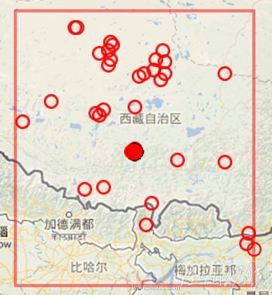 日喀則地區謝通門縣地震震中附近過去一年發生的3.0級以上地震分布