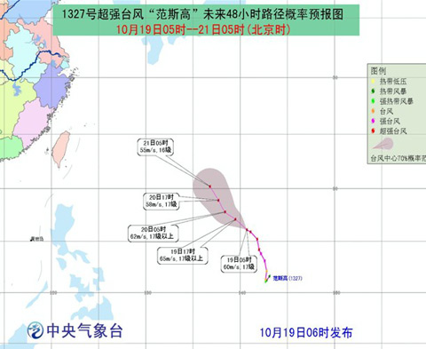 2013年27號臺風范斯高將向西北方向移動