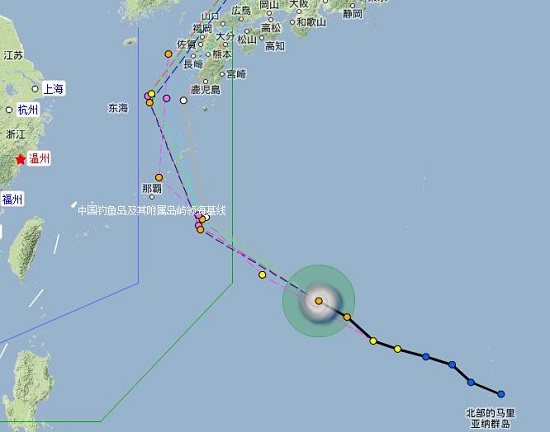 臺(tái)風(fēng)丹娜絲路徑圖 丹娜絲朝日本方向移動(dòng)對(duì)我國(guó)無影響