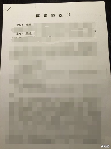 陳赫離婚協(xié)議書內(nèi)容