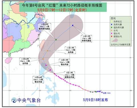 超強臺風紅霞路徑圖