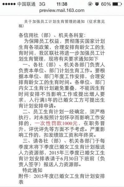不按規定時間懷孕就罰款一千元