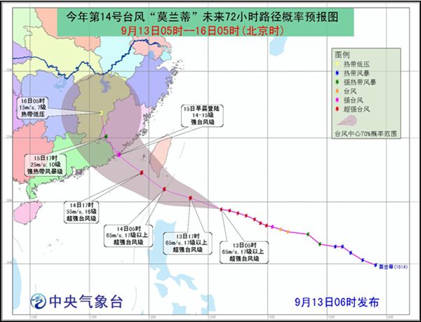 臺風莫蘭蒂路徑預報圖