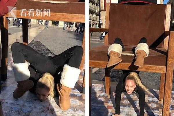 美女街頭表演柔術(shù)失誤 鼻子撞上椅子當(dāng)場流血
