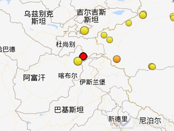 塔吉克斯坦發生5.1級地震